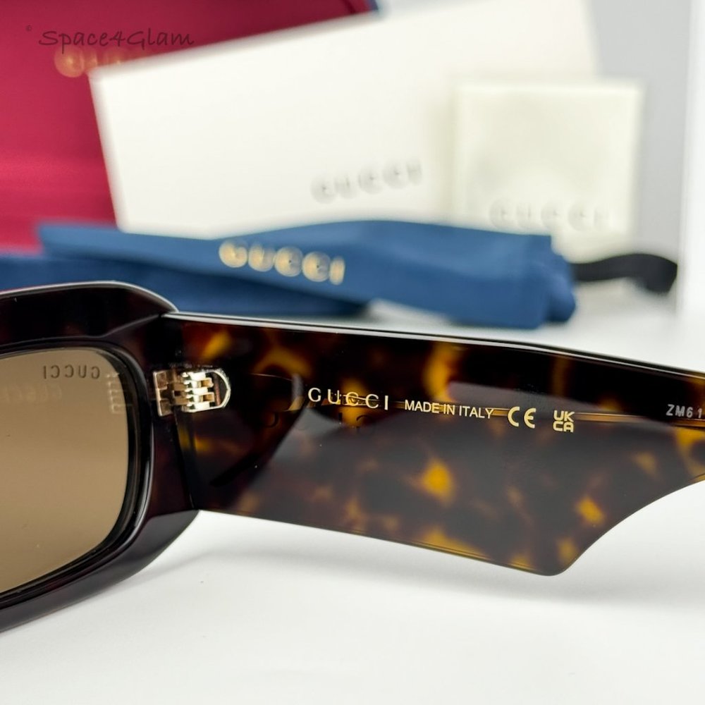 BRAND NEW Gucci GG1426S 002 Dark Havana Brown Unisex Rectangle Sunglasses - Picture 8 of 10